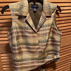 Ann Taylor Silk Plaid Sleeveless Wrap Blouse
